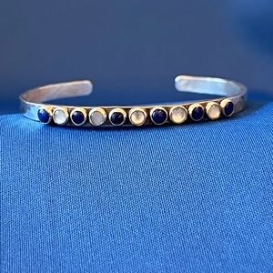 Lapis and Moonstone Hammered Sterling Cuff Bracelet  by Richard Schmidt